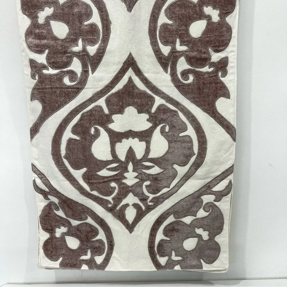 World Market Cream Cotton Brown Velvet Asymmetric Design Table Runner 70
